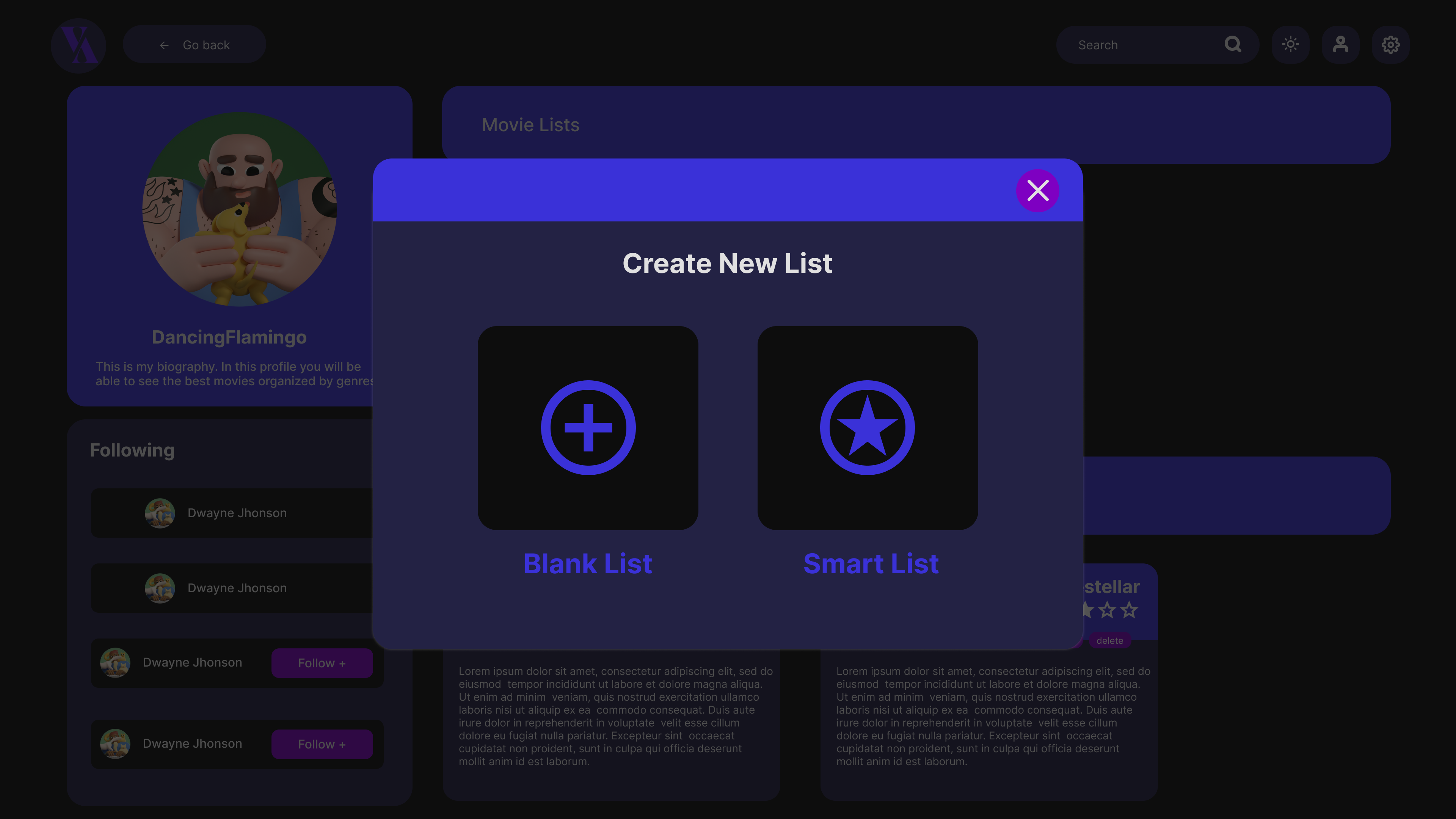 Select Create List dark